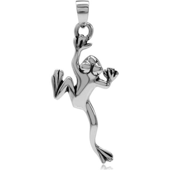 Sterling Silver Leaping Climbing Frog Pendant Charm for Necklace Metal - Picture 6 of 6